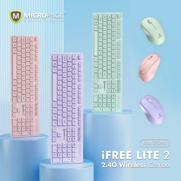 Micropack KM-237W ifree Lite 2 2.4G GREEN, PINK, WHITE Wireless Keyboard & Mouse Combo